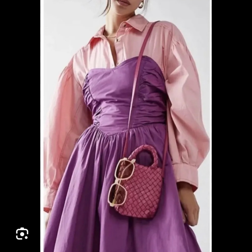 FP Collection Free People Pink Woven Leather Be My Sweetheart Purse Bag Mini Luv